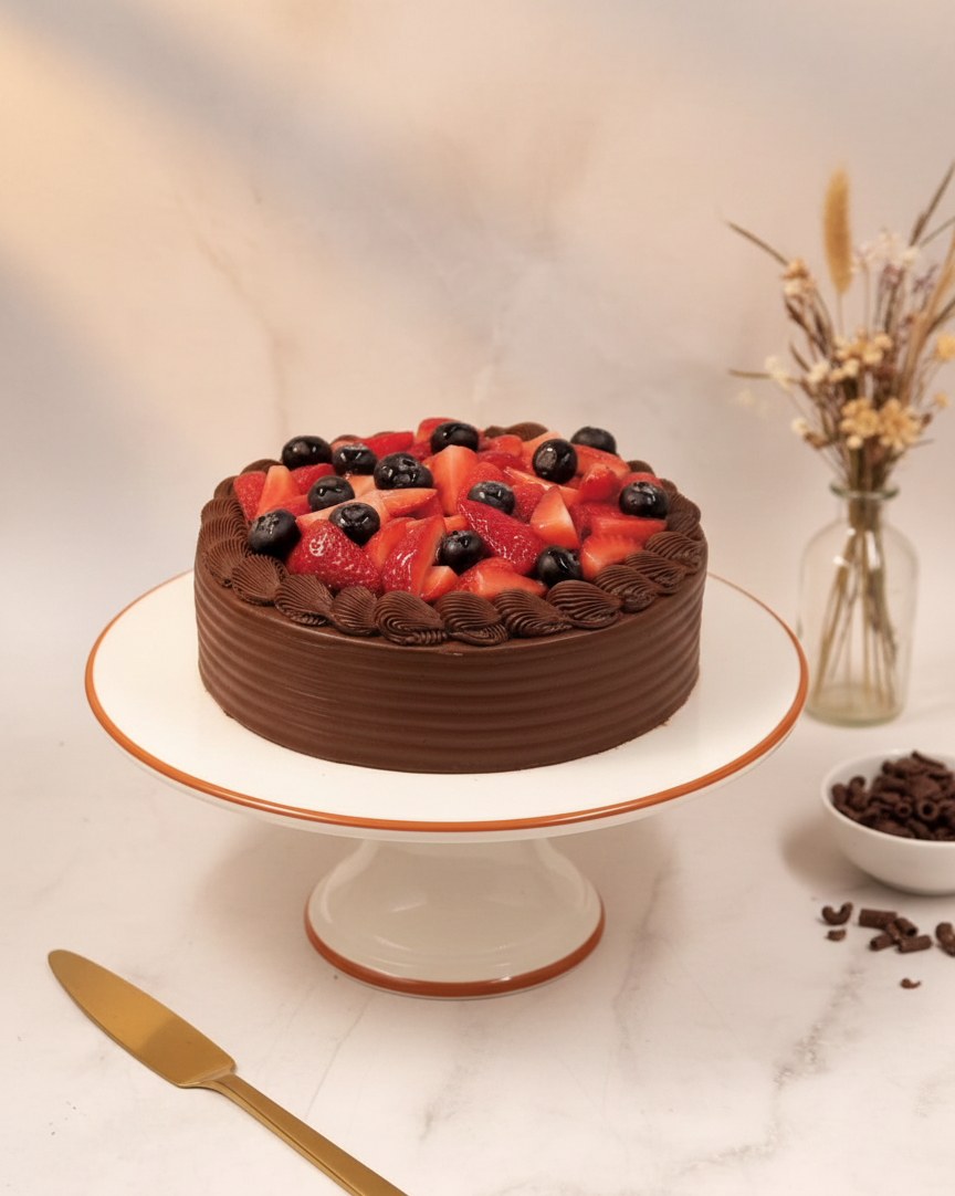 Dutch truffle with fresh strawberries and blueberries